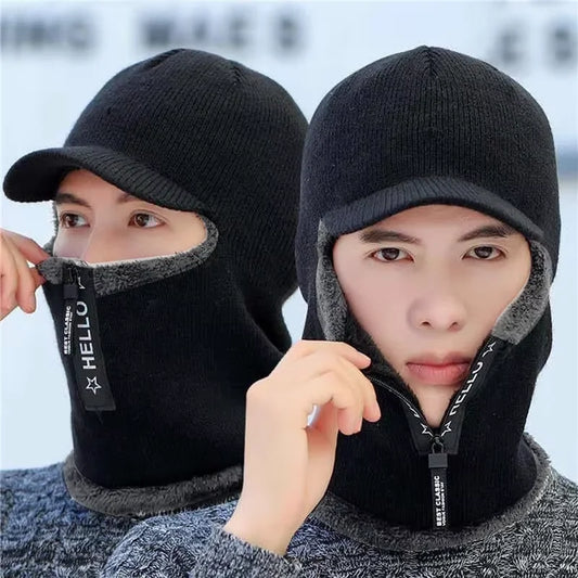 Knitted Pullover Hat Unisex Winter Polyester Fiber Windproof Hat Outdoor Cycling Warm and Cold-proof Ear Protection Hats