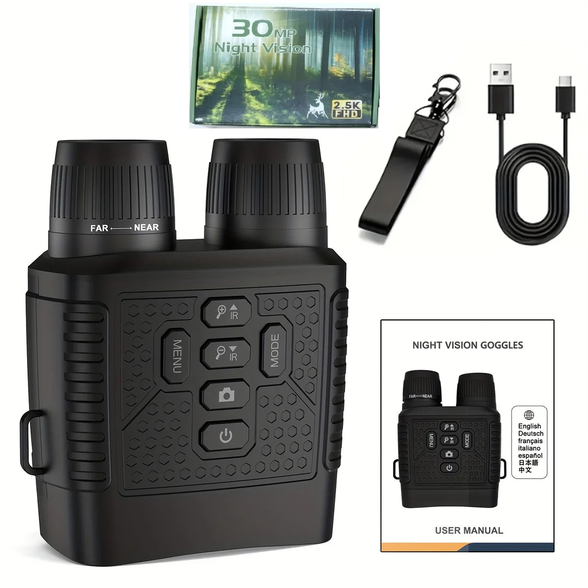 3'' Screen 2.5K Night Vision Binoculars 6X Digital Zoom With Tactical Light 2000mAh Infrared Night Vision Goggles for Camping