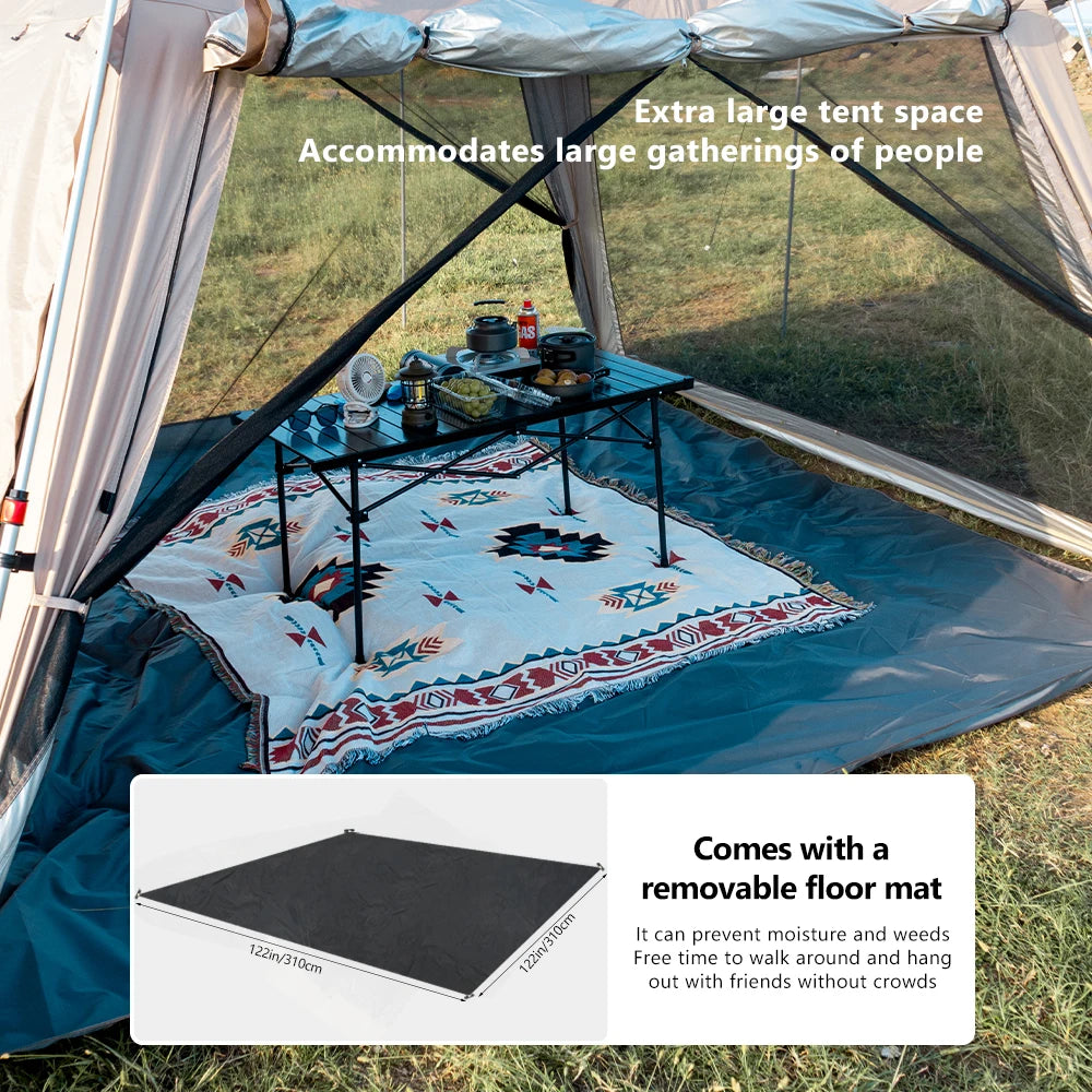 Outdoor Camping Tent with Chimney Large Family 5-9 Person Waterproof Sun Protection with Aluminum Poles Beach Hiking Fishing