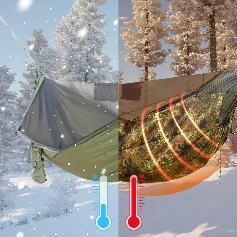 TRAVELER All-in-One Sleeping Bag Hammock, Portable Outdoor Camping Bed with Underquilt, Cold Proof Windproof Travel Gear