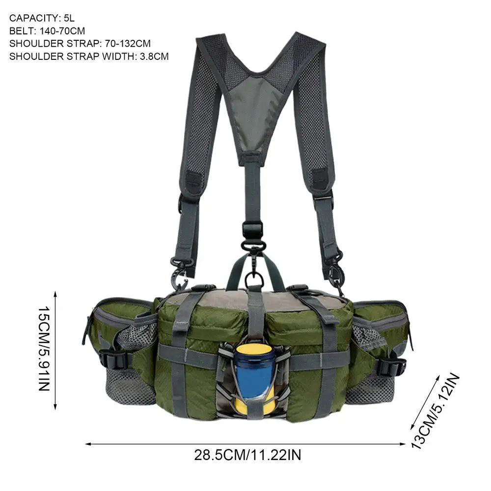 Hiking Waist Bag With 2 Water Bottle Holders  Outdoor Waist Pack Waterproof Cycling Backpack Adjustable Strap Sport Storage Bag