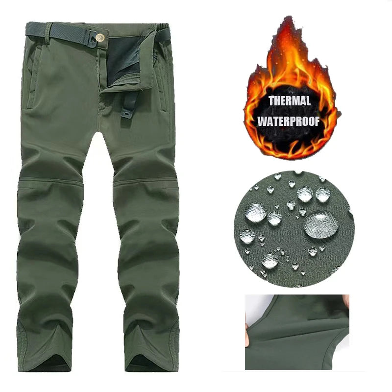 Men's Winter Autumn Fleece Sharkskin Waterproof Tactical Military Camping Hiking Jackets Climbing Hunting Coats Combat Pants