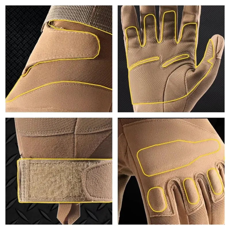 Winter Warm Tactical Gloves Rubber Shell Protection Thickened All Finger Touch Screen Anti-Slip Outdoor Riding & Camping Cold