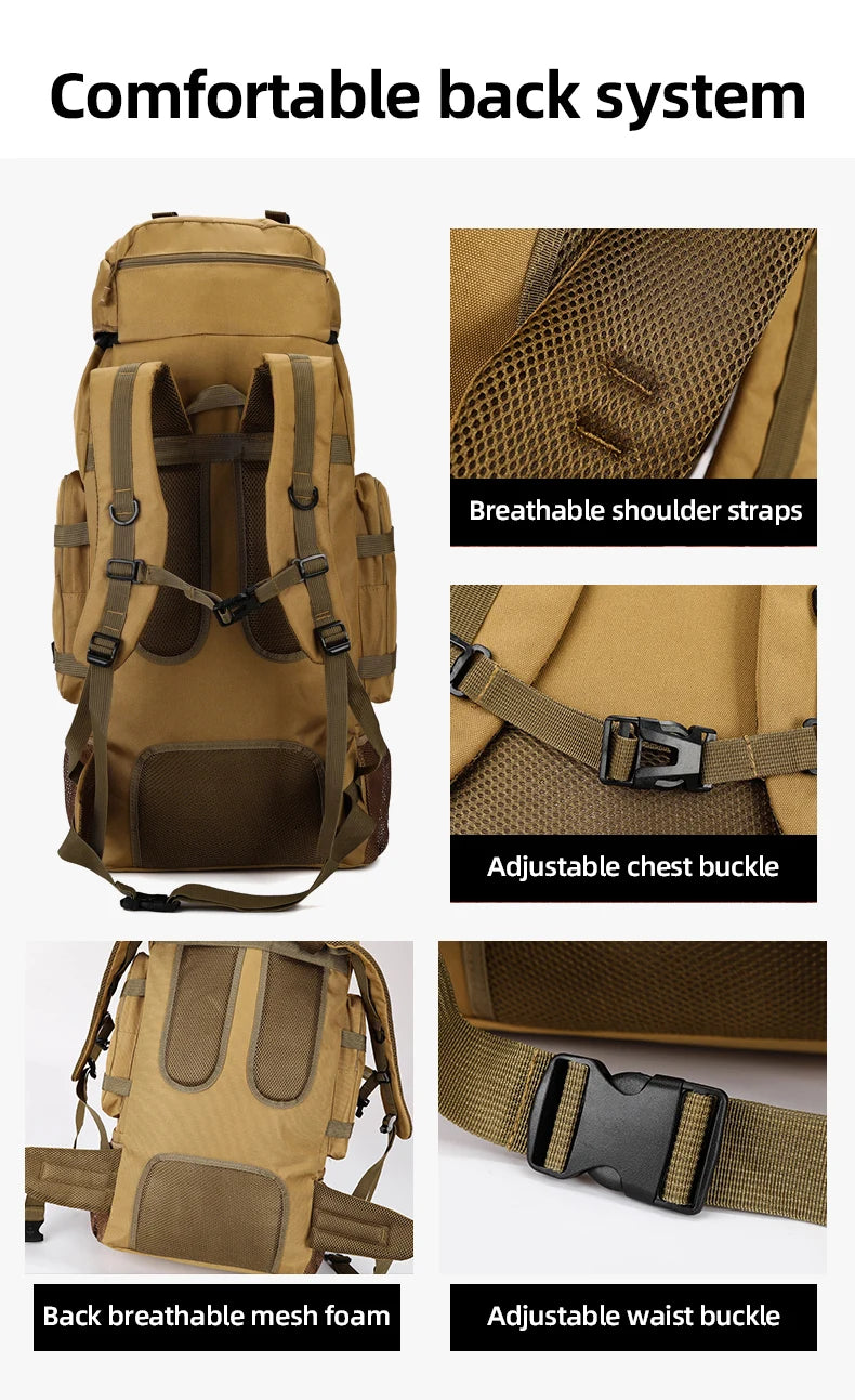 Tactical Climbing Backpack Large Capacity Travel Bag Outdoor Shoulder Camping Hiking Rucksack Men Women Mountaineering Backpack