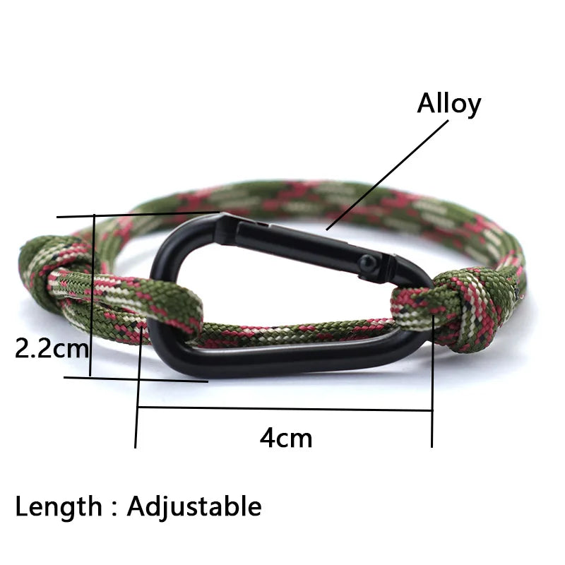Outdoor Adventure Mountaineering Bracelet For Men Handmade Adjustable Paracord Braclet Black Carabiner Male Punk Jewelry Pulsera