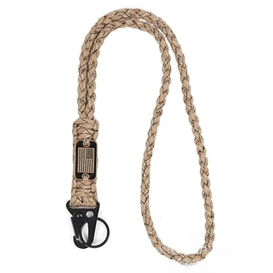 Outdoor Paracord Necklace, Camping Paracord Woven Phone Strap with Carabiner Keychain for Survival