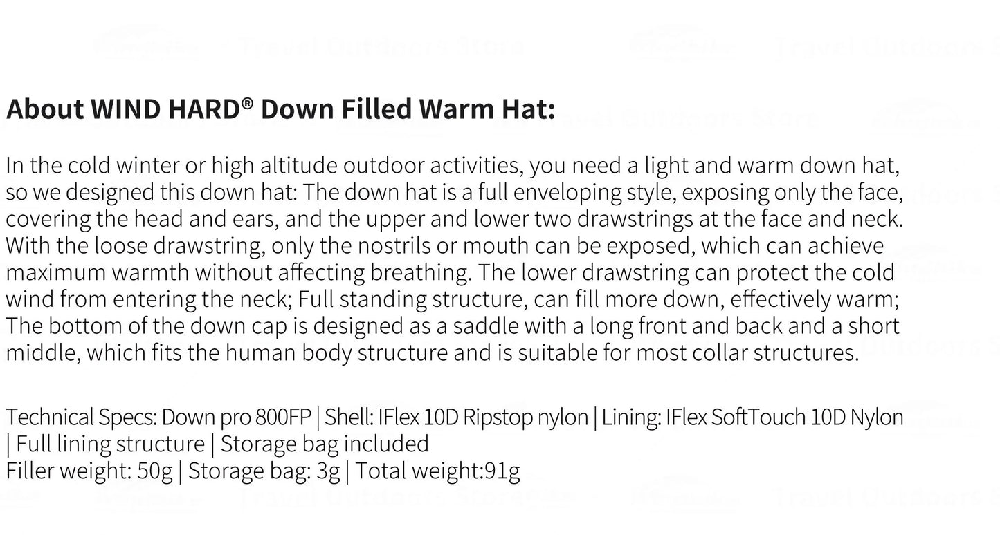 AEGISMAX WIND HARD 10D 800FP Ultralight Down Hat Outdoor Camping Windpoof Caps Warm Snow Hood with Neck Winter Ski Uinsex