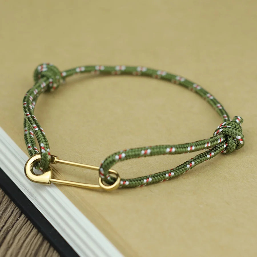 Adjustable Rope Bracelet with Safety Pin Clasp Unisex Paracord Wristband Trendy Survival Jewelry Gift for Men Women