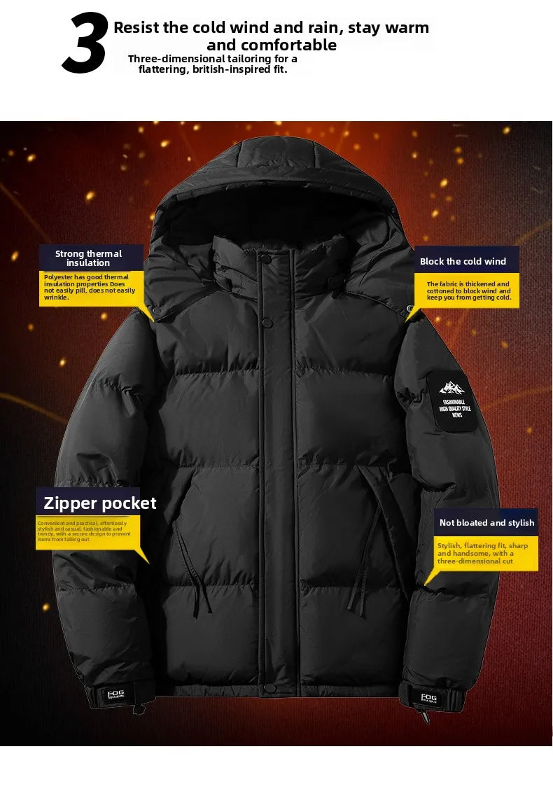 Outdoor Men's Hiking Camping Windproof Breathable Warm Cotton Clothing Winter Comfortable Fashionable and Trendy Hooded Jacket