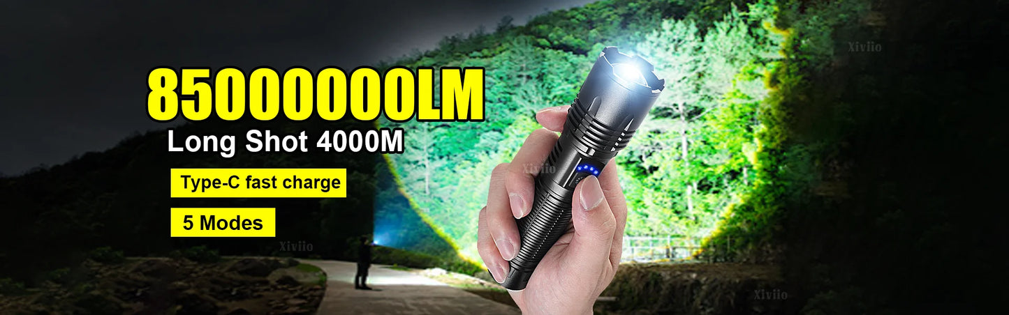 2025 NEW Ultra Bright LED Flashlight 85000000LM Strong Light Tactical Torch Rechargeable Portable Lamp Outdoor Camping Lantern