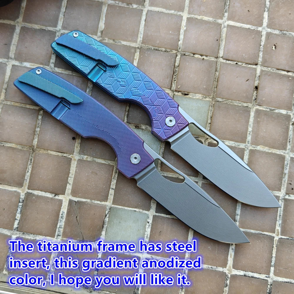 JUFULE New Cedar Step Milled Blade Folding Knife Titanium Handle Ceramic Bearings 154CM Pocket Hunting Outdoor EDC Camping Tool