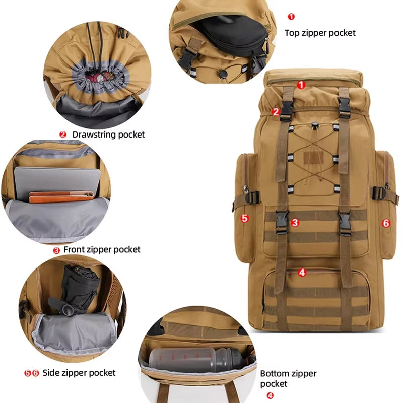 130L Hiking Camping Backpack Travel Large Luggage Bag Men Trekking Outdoor Sports Pack Molle Trekking Rucksack For Men Big Bag