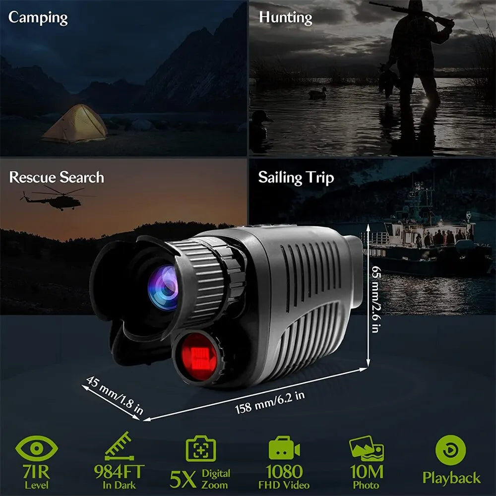Monocular Night Vision Device 1080P HD Infrared Camera 5X Digital Light Zoom Hunting Telescope Outdoor Search Full Darkness 300m