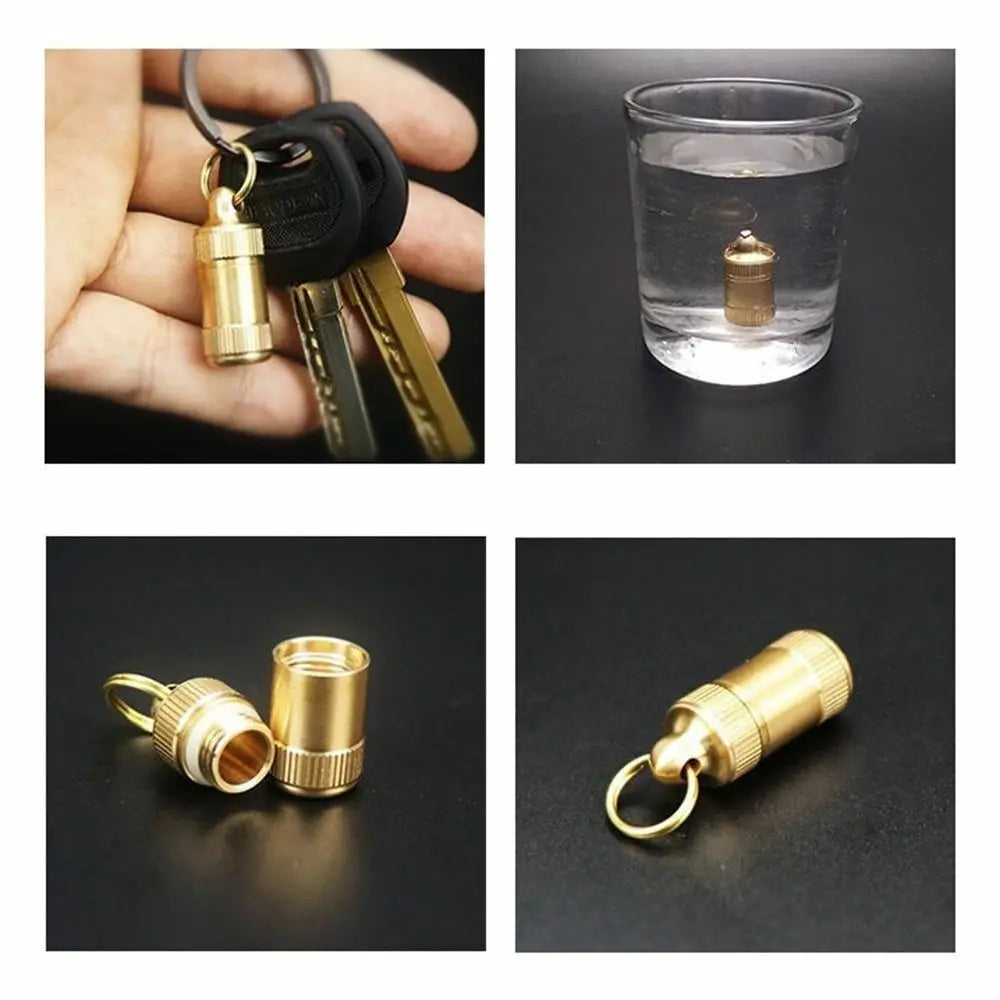 Outdoor Adventure Brass Pill Case - Waterproof Keychain Pill Container (Portable for Hiking/Camping)