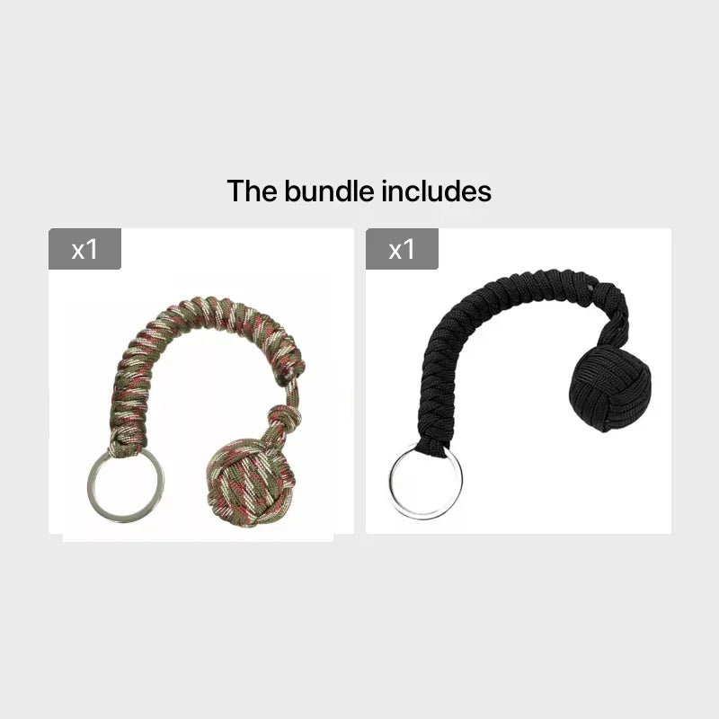 Outdoor Self-Defense Umbrella Rope,Monkey Fist Steel Ball, Paracord Survival Key Chain, Outdoor Safety Protection Accessories