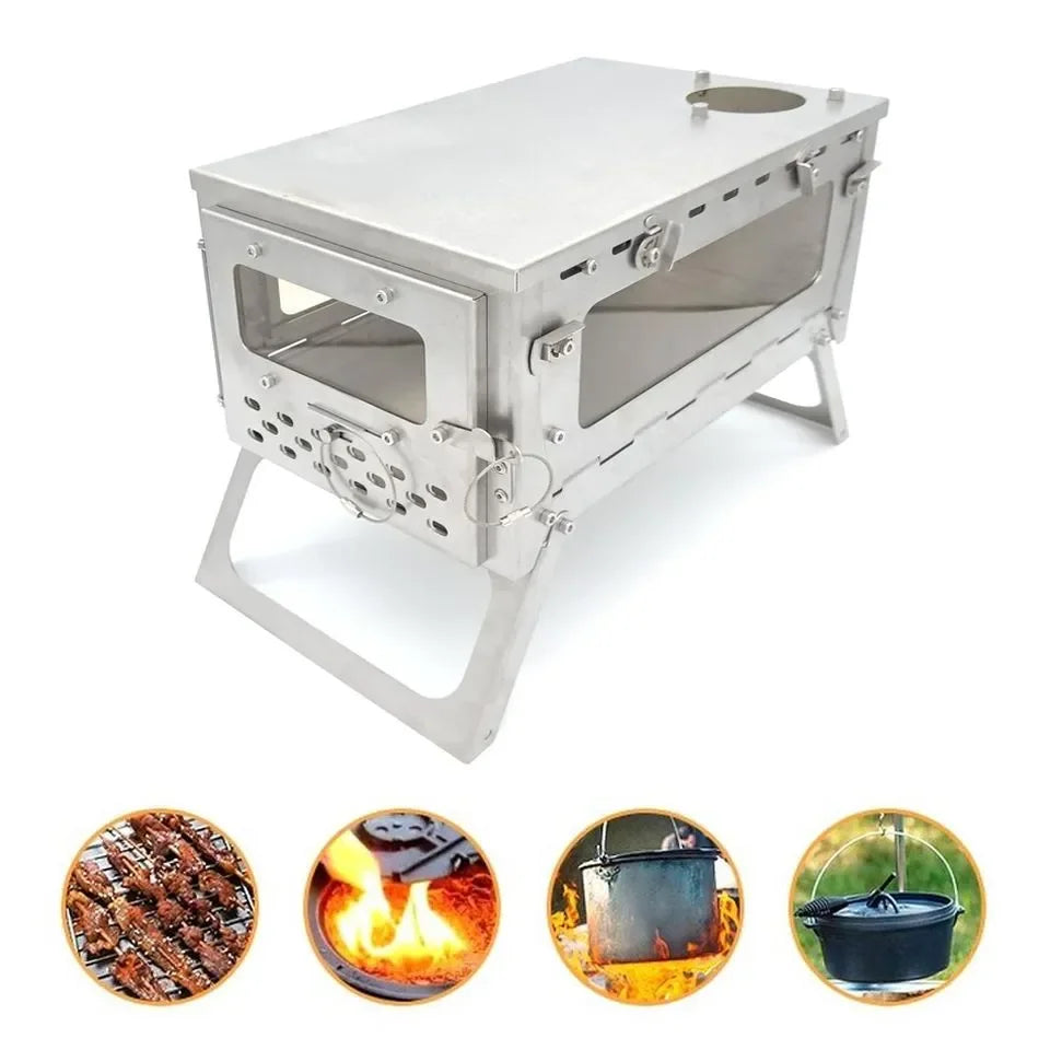 Tryhomy 1mm Titanium Wood Stove Folding Ultralight Camping Stove Brazier Portable Tent Fire Wood Heater Burner with Accessories