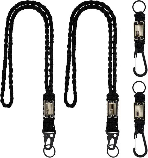 Outdoor Paracord Necklace, Camping Paracord Woven Phone Strap with Carabiner Keychain for Survival