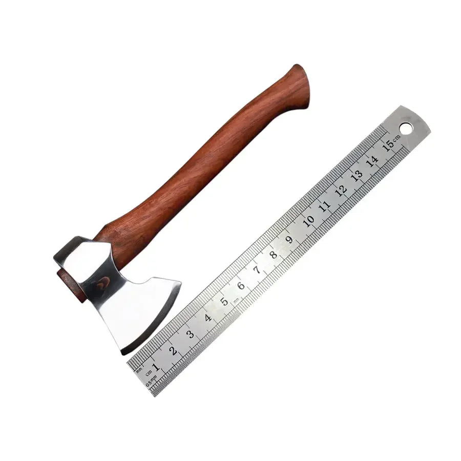 16cm Sandalwood Handle Felling Axe Stainless Steel Sharp Blade Fixed Blade Knife Outdoor Camping Survival Tool With Knife Holder