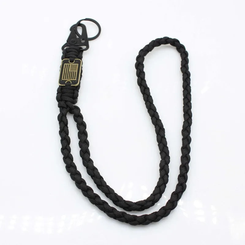 Outdoor Paracord Necklace, Camping Paracord Woven Phone Strap with Carabiner Keychain Survival Keychain