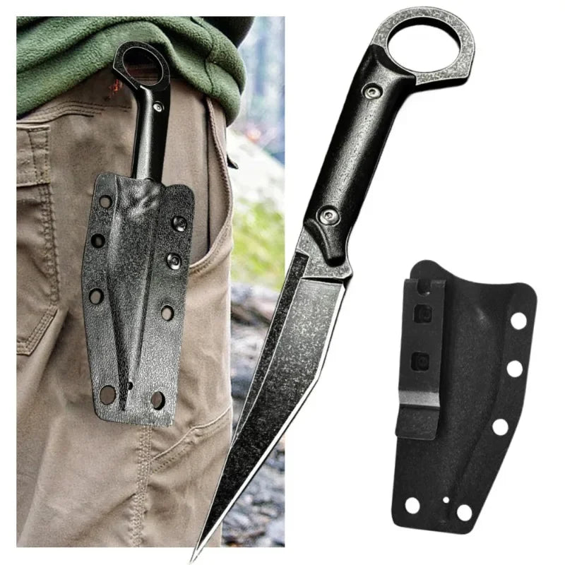 New corrosion-resistant portable knife, multi-purpose outdoor straight knife K-sheath, jungle self-defense EDC knife。