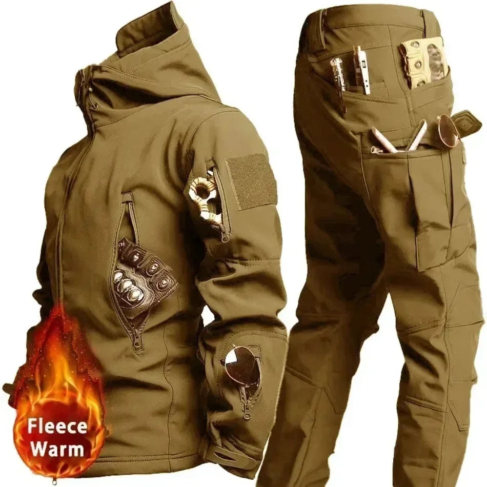 Men's Winter Autumn Fleece Jackets Tactical Waterproof Suits Outdoor Fishing Hiking Camping Tracksuits Coats Thermal Pants