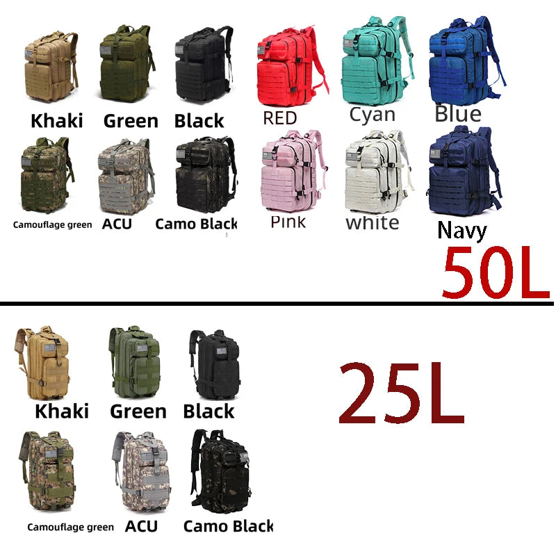 25L/50L 1000D Nylon Waterproof Trekking Fishing Hunting Bag Backpack Outdoor Rucksacks Tactical Sports Camping Hiking
