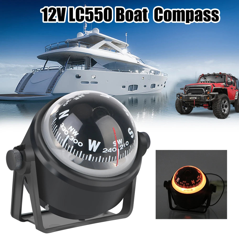 With Electronic LED Light Nautical Compass Waterproof 12V LC550 Navigation Positioning 360°rotating Boat Compass