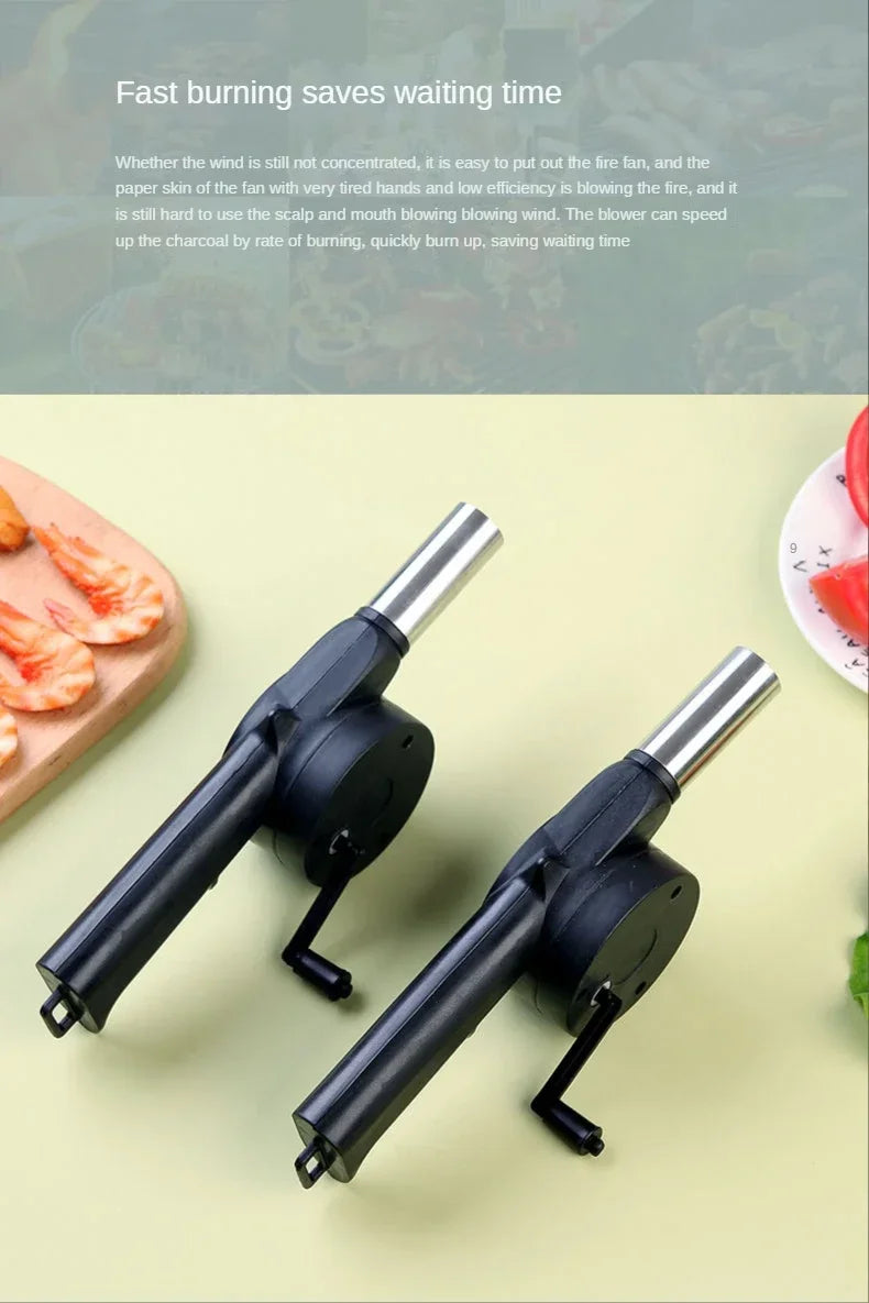 Portable Hand Crank Fan Air Blower Manual BBQ Grill Fire Starter Flame Exciter Cooking Tool for Barbecue Picnic Camping BBQ Tool