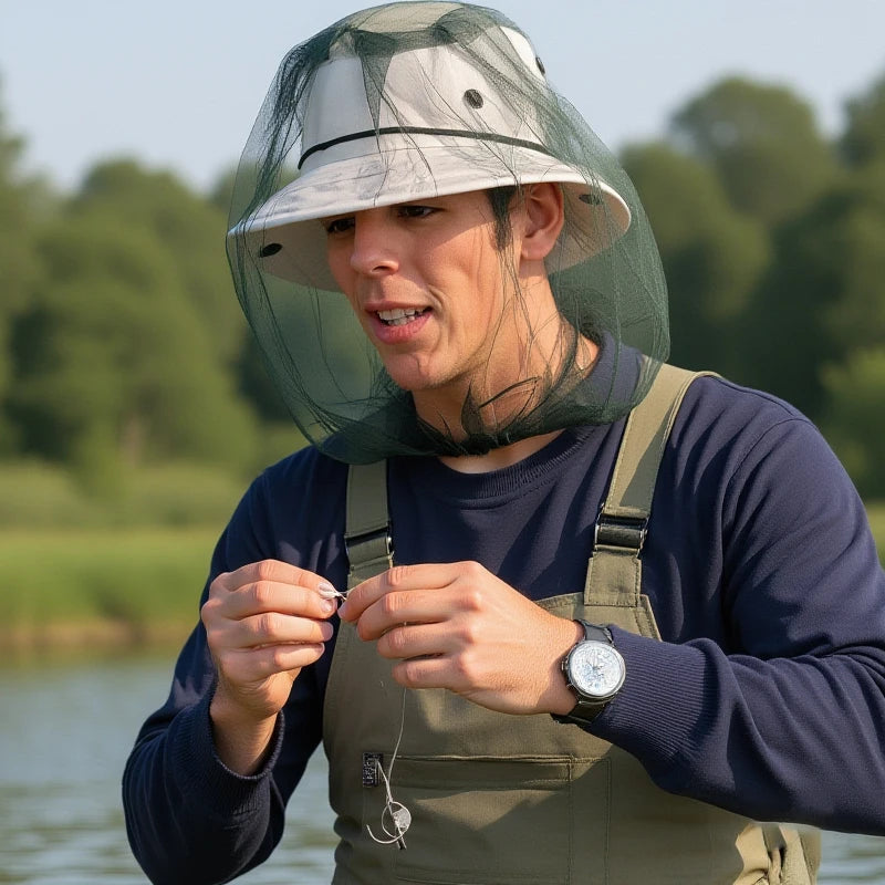 Fishing Anti Mosquito Insect Hat Fishing Hat Bug Mesh Head Net Face Protector Camping Sunshade Hats Outdoor Travel Camping