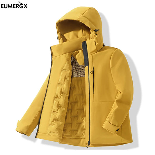 EUMERGX Men's Women's Winter Coat Waterproof Windproof Warm Fleece Jacket Unisex Hiking Camping Skiing Climbing Windbreaker