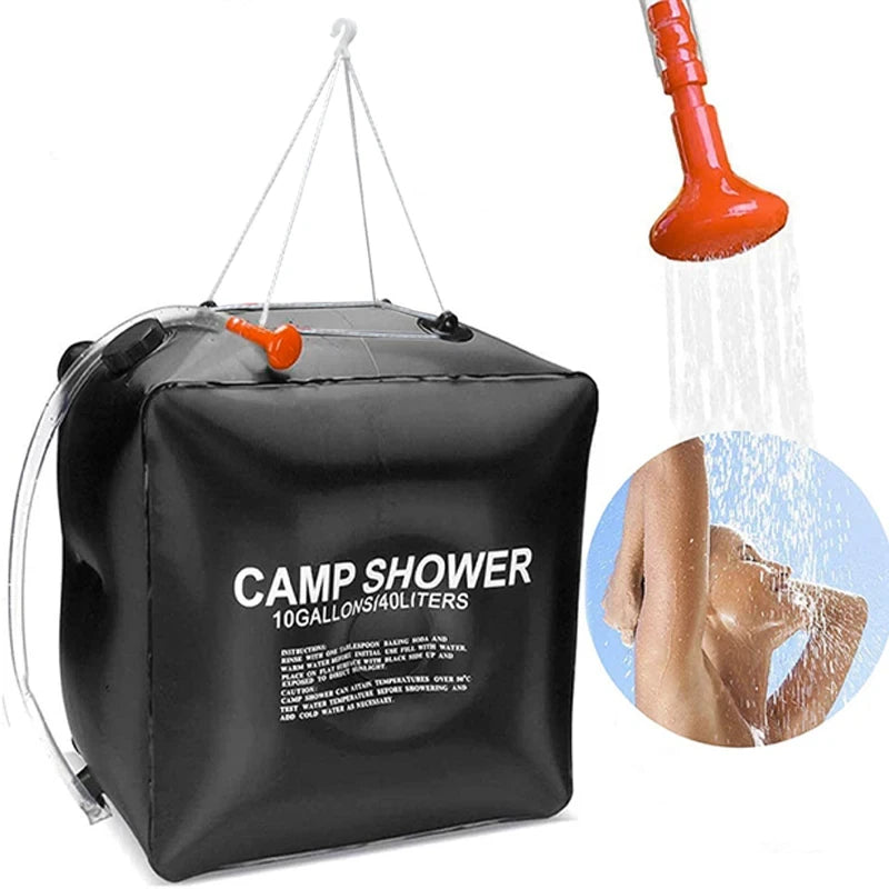 Water Bag 40L Shower Head Solar Power Fast Heating Camping Shower Bag Camping Fishing Hiking Water Storage Bag Bathing Bag