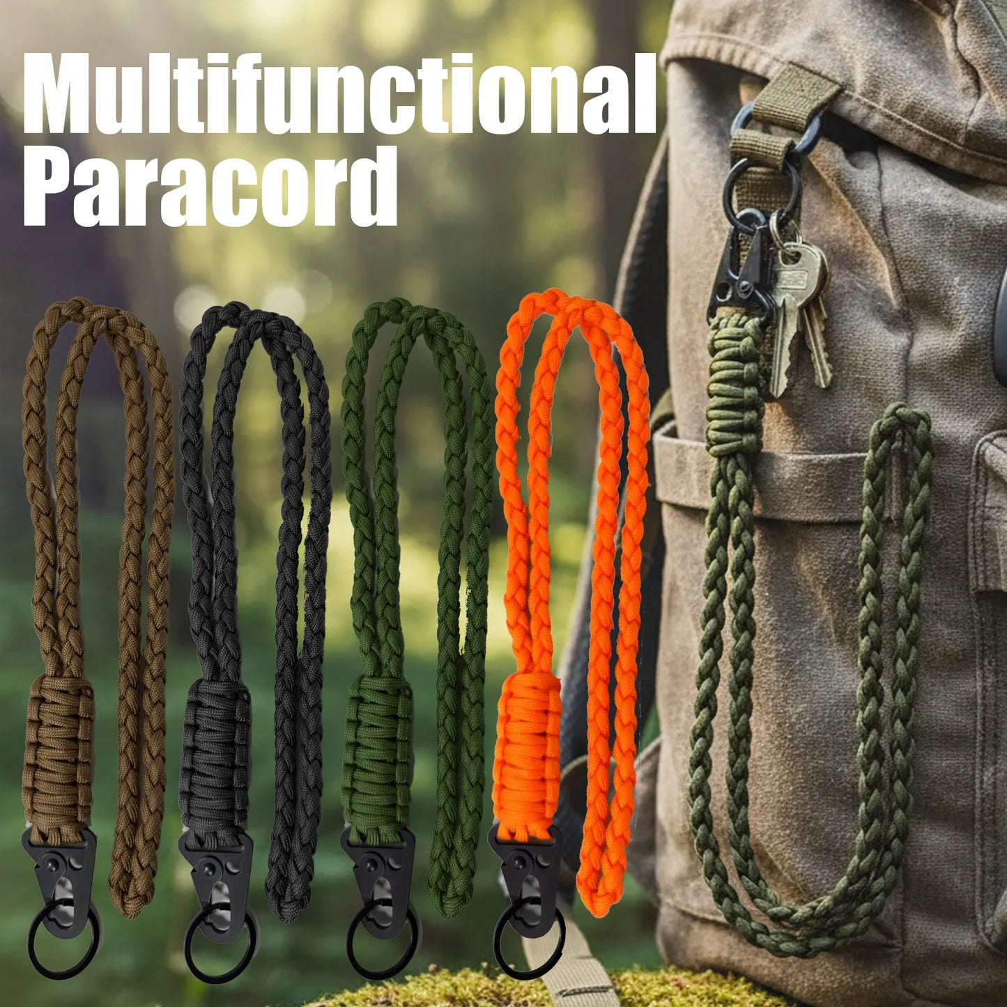 Outdoor Necklace Lanyard with Metal Clip Keychain Multifunctional Heavy Duty Braided Umbrella Rope Neck Lanyard Keychain