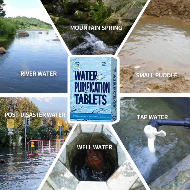 1 Box Water Purification Tablets, 25 Tablets Per Box Individual Packaged, Suitable for Outdoor Water Flow River Cleaning Purify