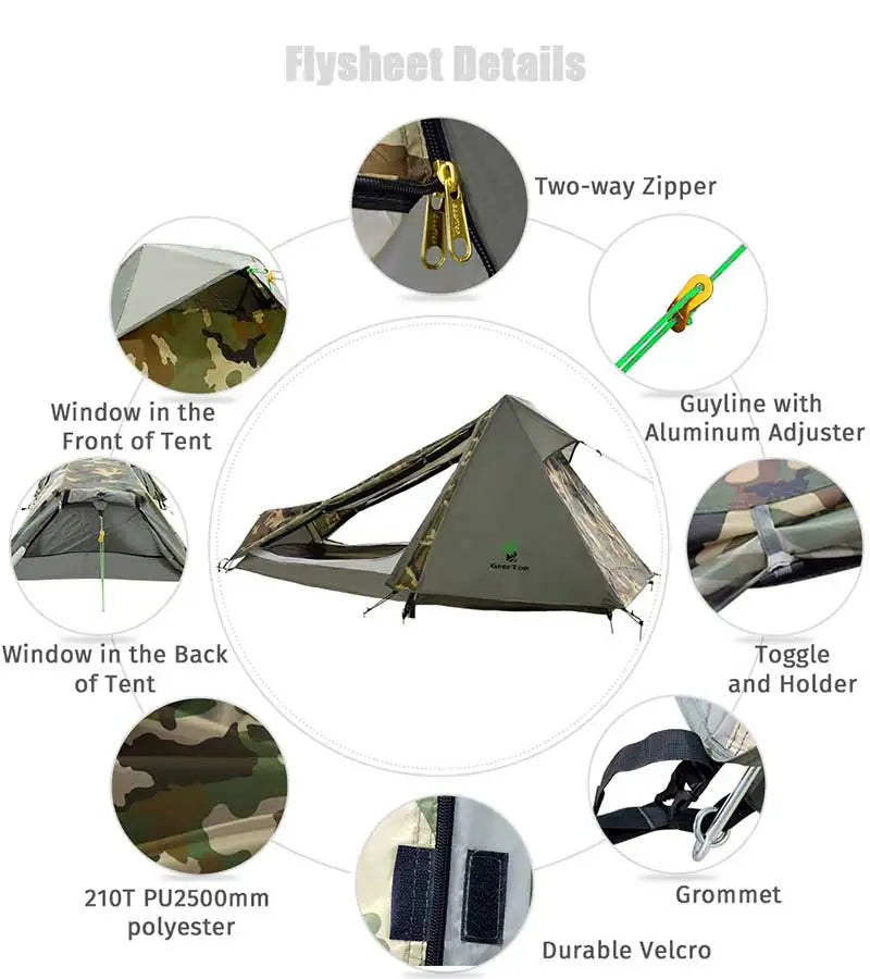 Outdoor Tent Double Layers Waterproof Single Person 3 Season Lightweight Tent