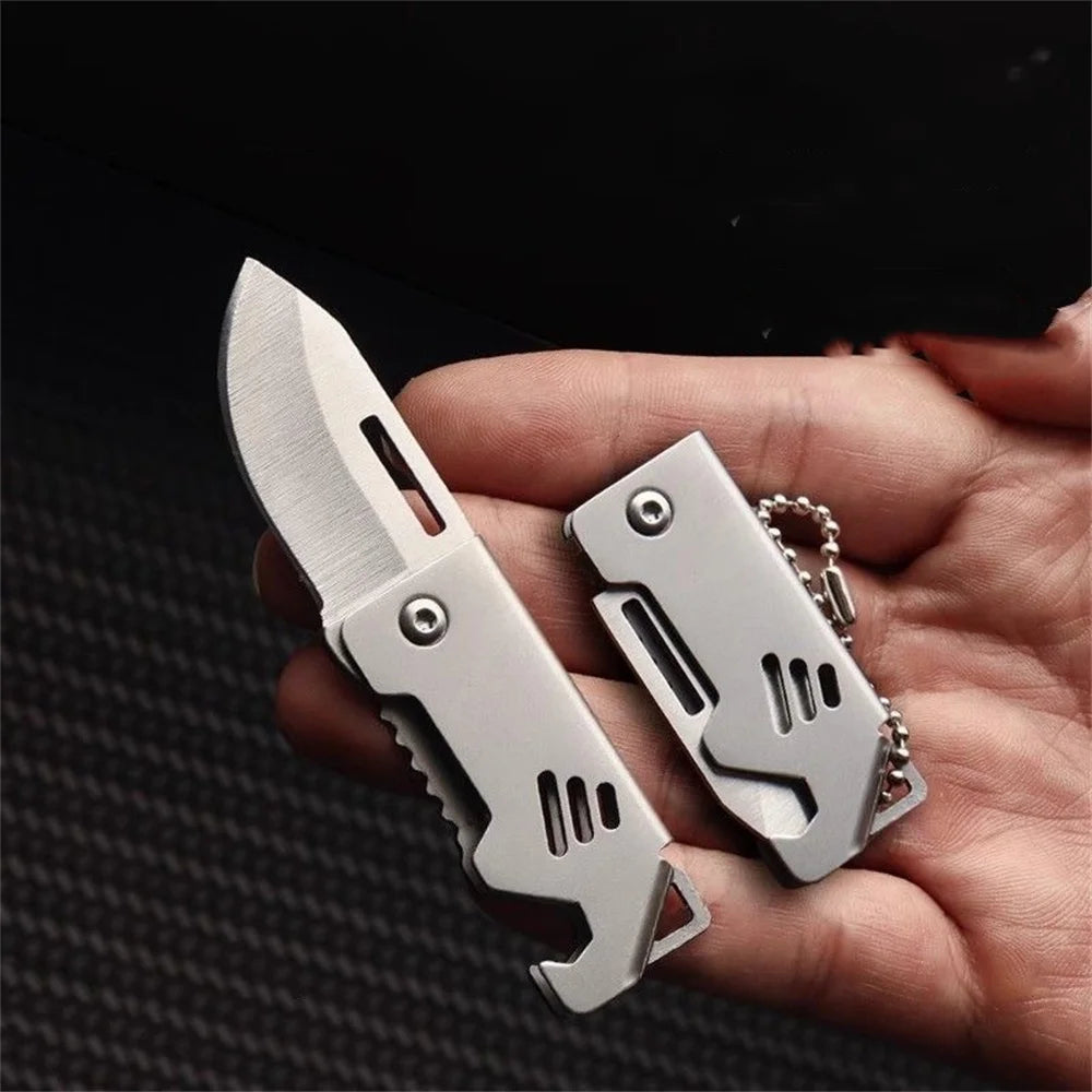 New Outdoor Folding Pocket Knife Keychain D2 Steel Sharp Cutting Camping Survival Tool Bottle Opener Portable Key Chain Pendant