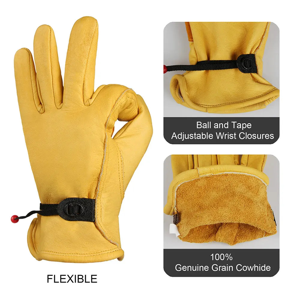 1 Pair Cowhide Work Heavy Duty Safety Protective Driver Working Welding Stretchable Mechanic Glove Leather Work Gloves For Men