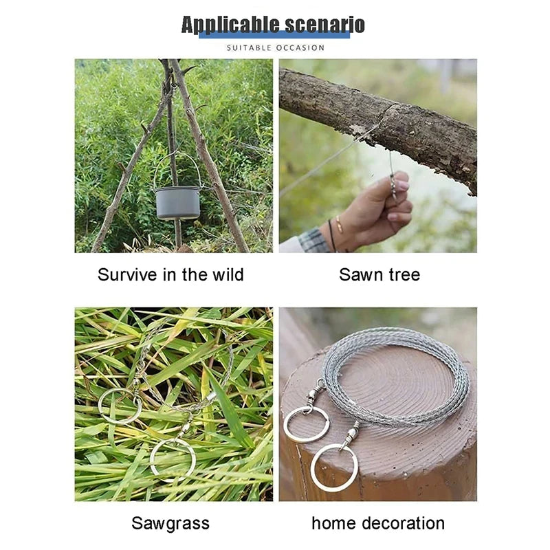 1-3M Outdoor Hand Drawn Rope Saw Portable Stainless Steel Wire Saw Manual Cutting Chain Camping Hiking Survive Woodworking Tools