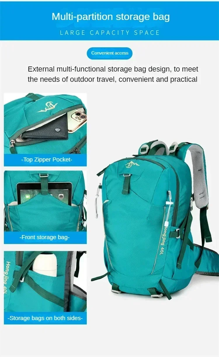 40L outdoor hiking camping backpack outdoor waterproof lightweight mountaineering bag cycling backpack with waterproof cover
