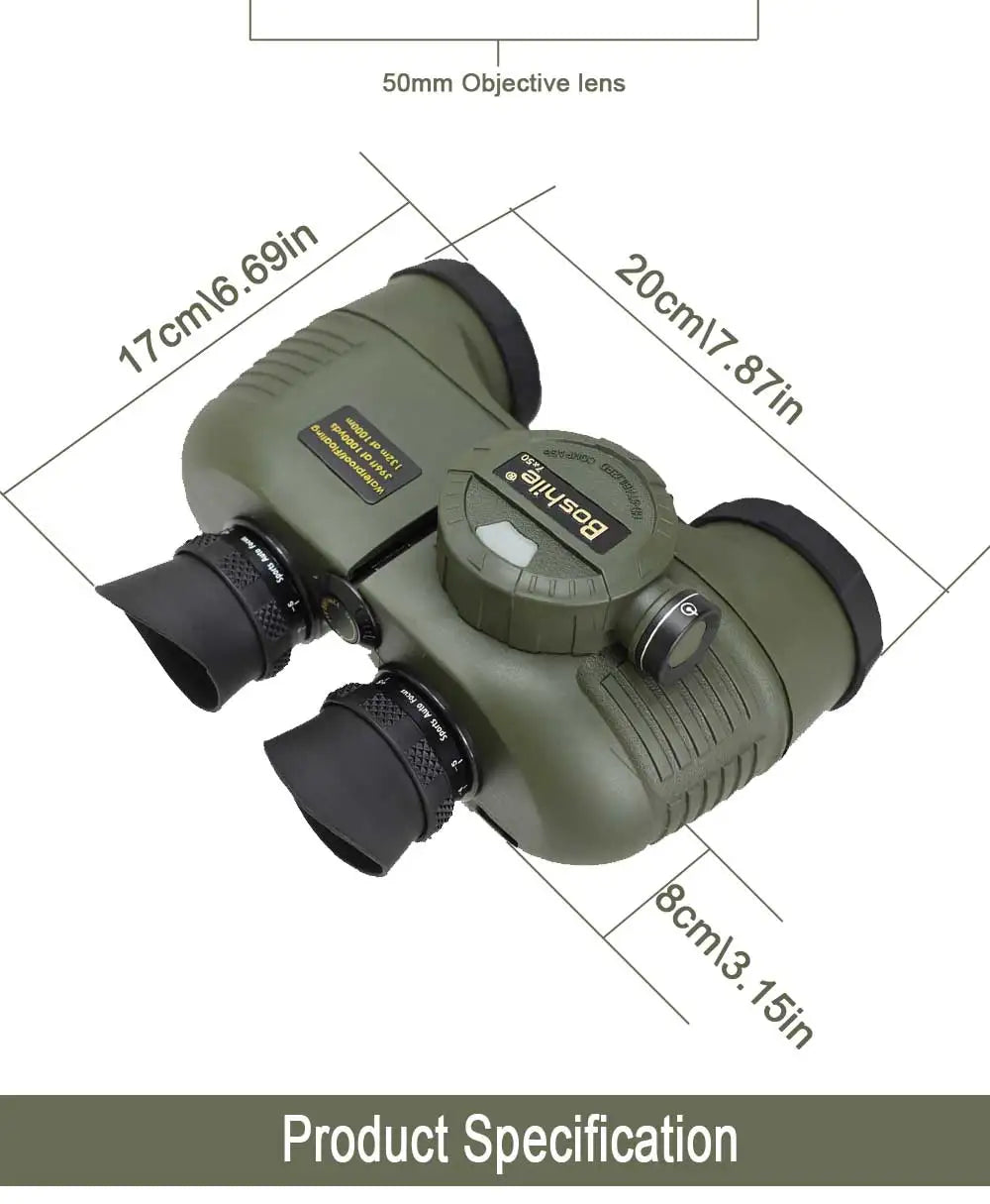 Powerful Marine Binoculars Boshile 7x50 Waterproof Telescope With Rangefinder Compass BAK4 Prism FMC Lens For Navigation Hunting