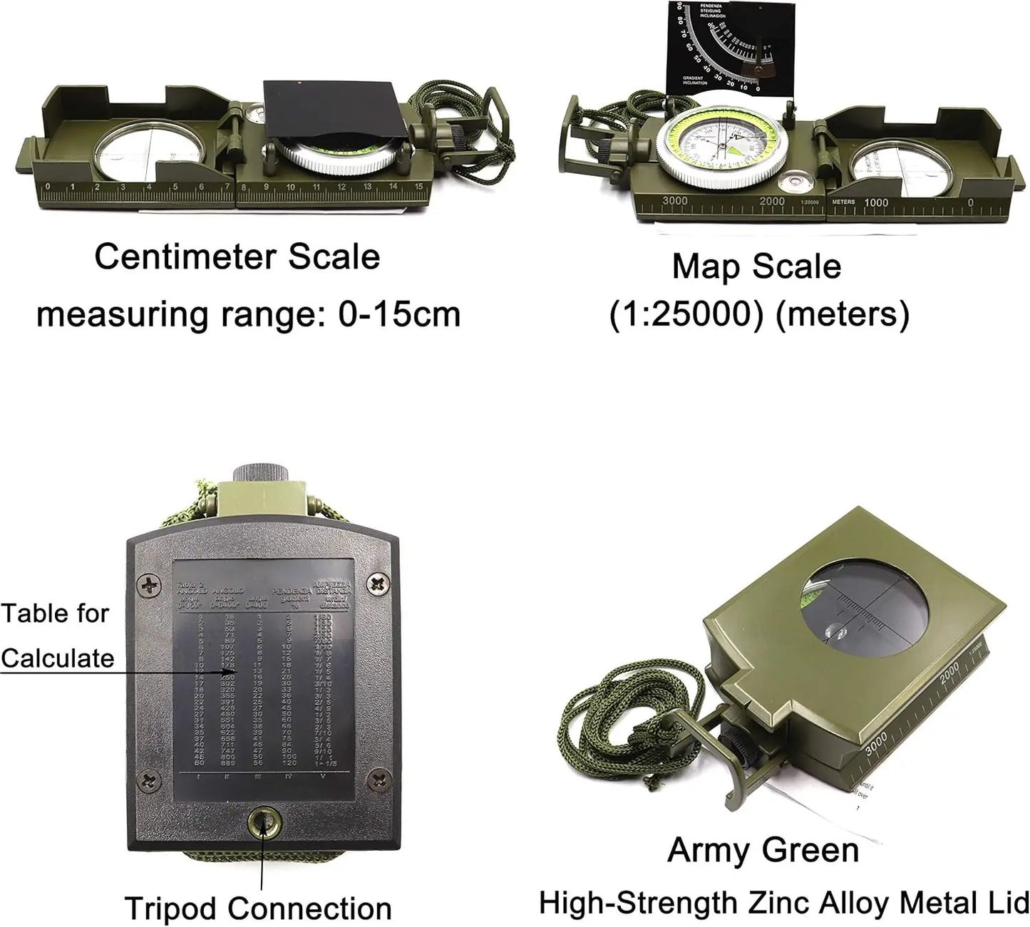 Outdoor Survival Compass High Precision Professional Metal Sight Compass Luminous for Outdoor Hiking Climbing Exploring Geology