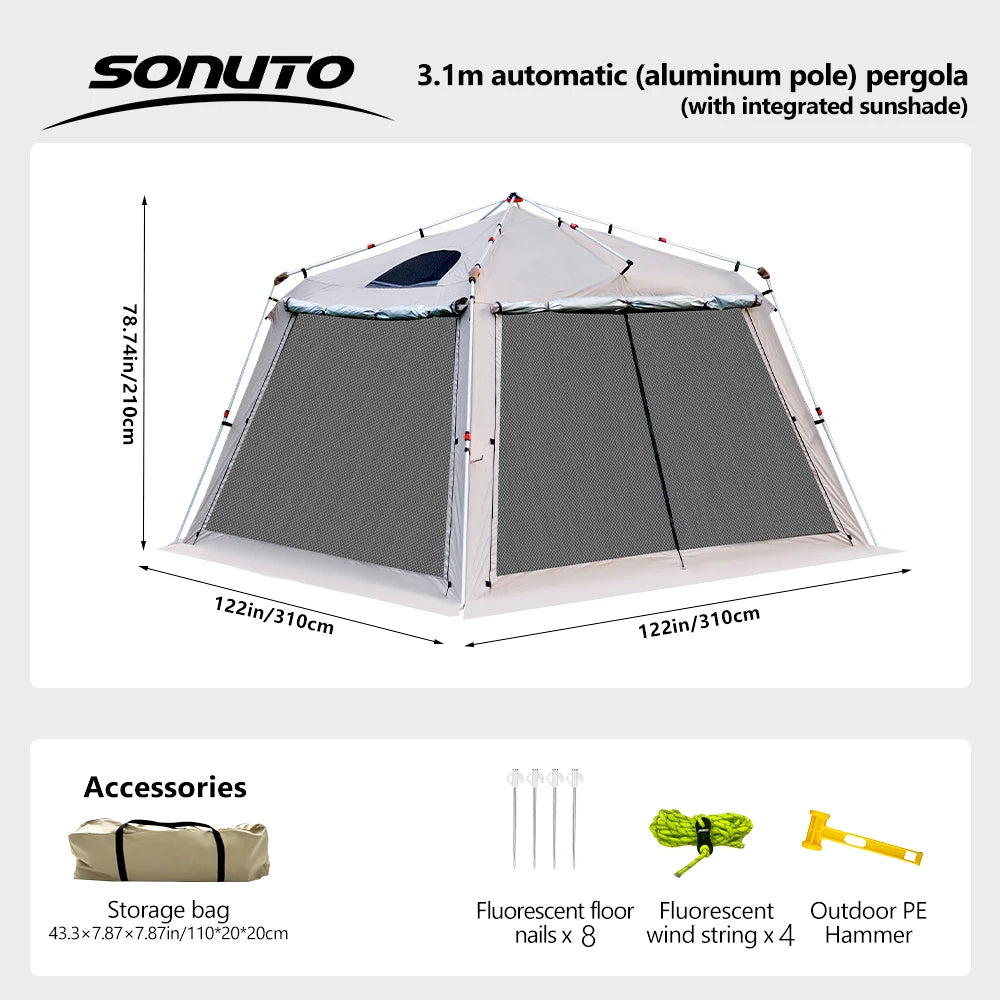 Outdoor Camping Tent with Chimney Large Family 5-9 Person Waterproof Sun Protection with Aluminum Poles Beach Hiking Fishing