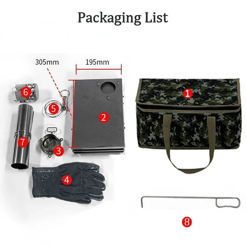 Tryhomy 1mm Titanium Wood Stove Folding Ultralight Camping Stove Brazier Portable Tent Fire Wood Heater Burner with Accessories