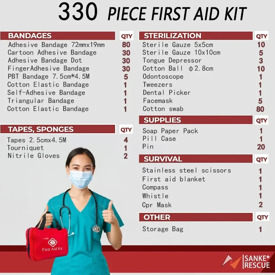 First Aid Kit 26-330 Piece All-Purpose Tactical  Emergency Kit In The Car Acessories Survival Kits Camping Medical Bag