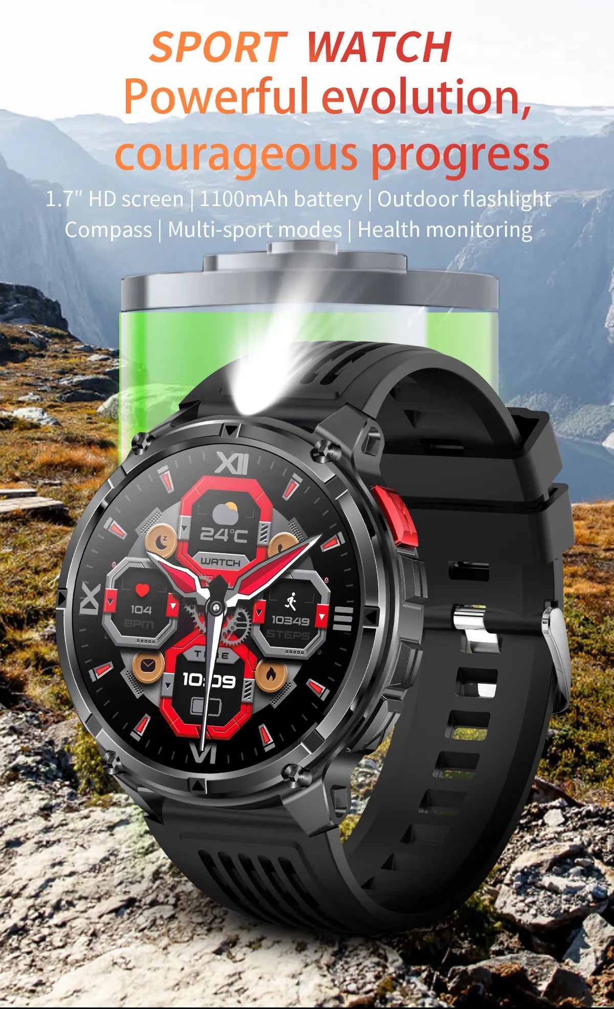 New Military T-Rex3 Ultra 1100mAh Battery Smart Watch 5 ATM Waterproof 1.7"AOD Compass GPS Sports tracker Outdoors Smartwatches
