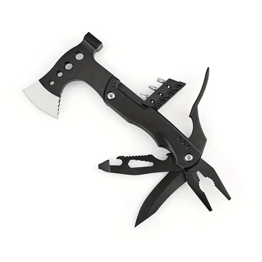 18 in 1 Multi-function Fishing, Camping Survival Gear with Axe Hammer Pliers Saw Screwdriver Bottle Opener Whistle Portable