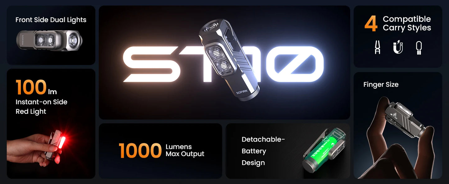 New Sofirn ST10 EDC Flashlight 14500 1000LM USB C Rechargeable Waterproof With Red Light Magnetic Tail & Clip For Camping Emerge