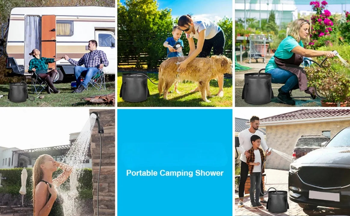 Portable Camping Shower with Rechargeable Pump - 6000mAh Outdoor Shower Kit W/ 20L Foldable Bag for Travel, Garden & Car Wash