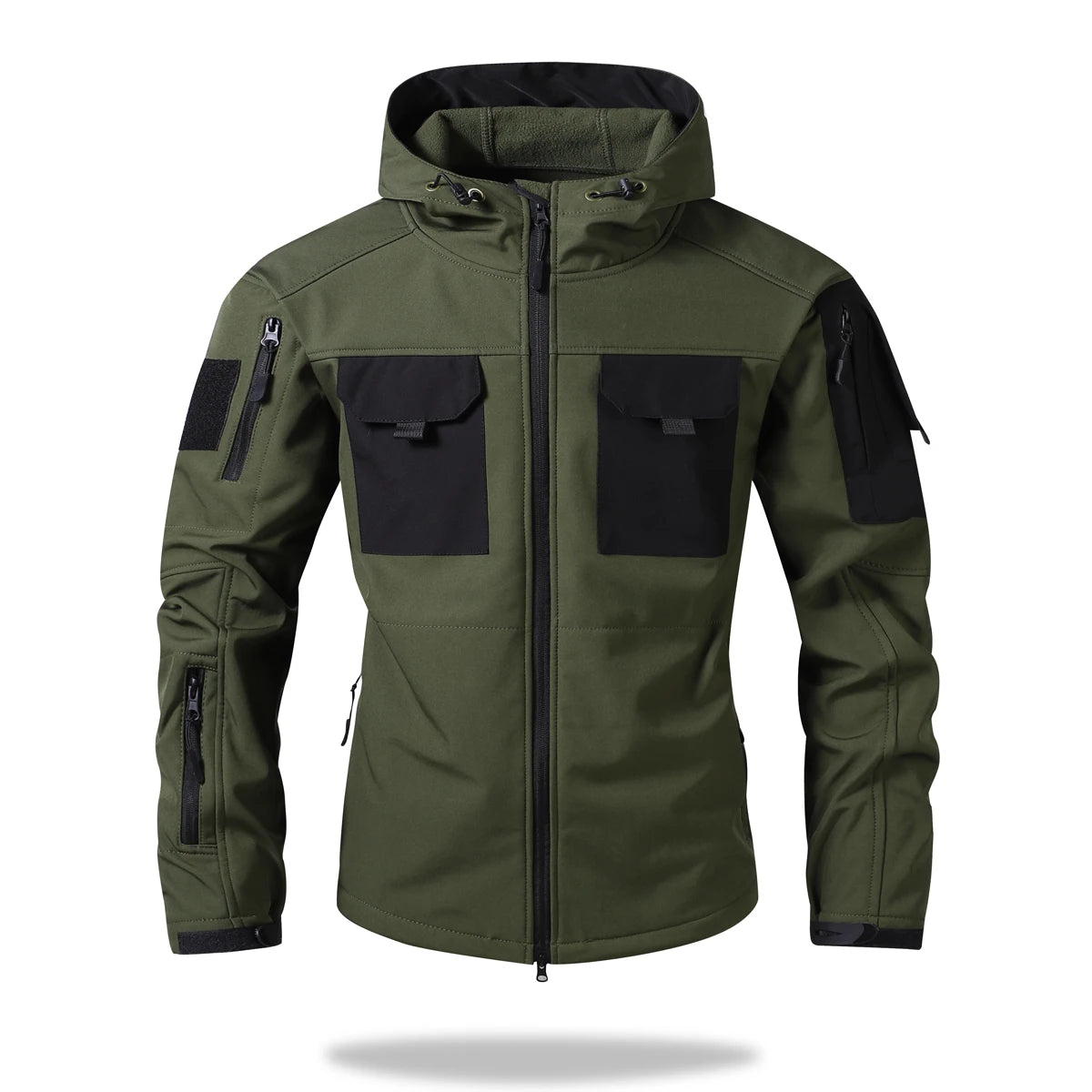 Waterproof Jacket Men Outdoor Softshell Hiking Jacket Hunting Coat Multi-Pockets Military Hooded Fleece Lined Rain Resistent