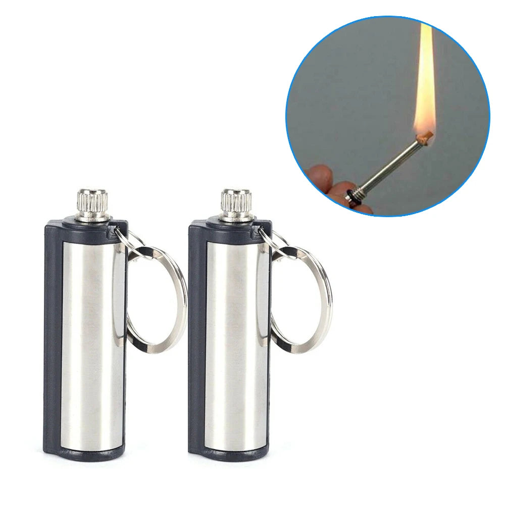 2PCS Outdoor Fire Starter Permanent Match Lighter Survival Tool Flint Keychain Camping