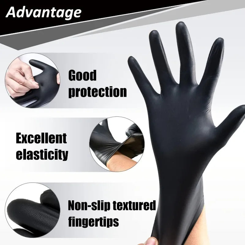 10/20/50/100pcs Disposable PVC Black Nitrile Gloves,Waterproof Latex Free,For Car Repair Food Safe Hair Dyeing Work Gloves